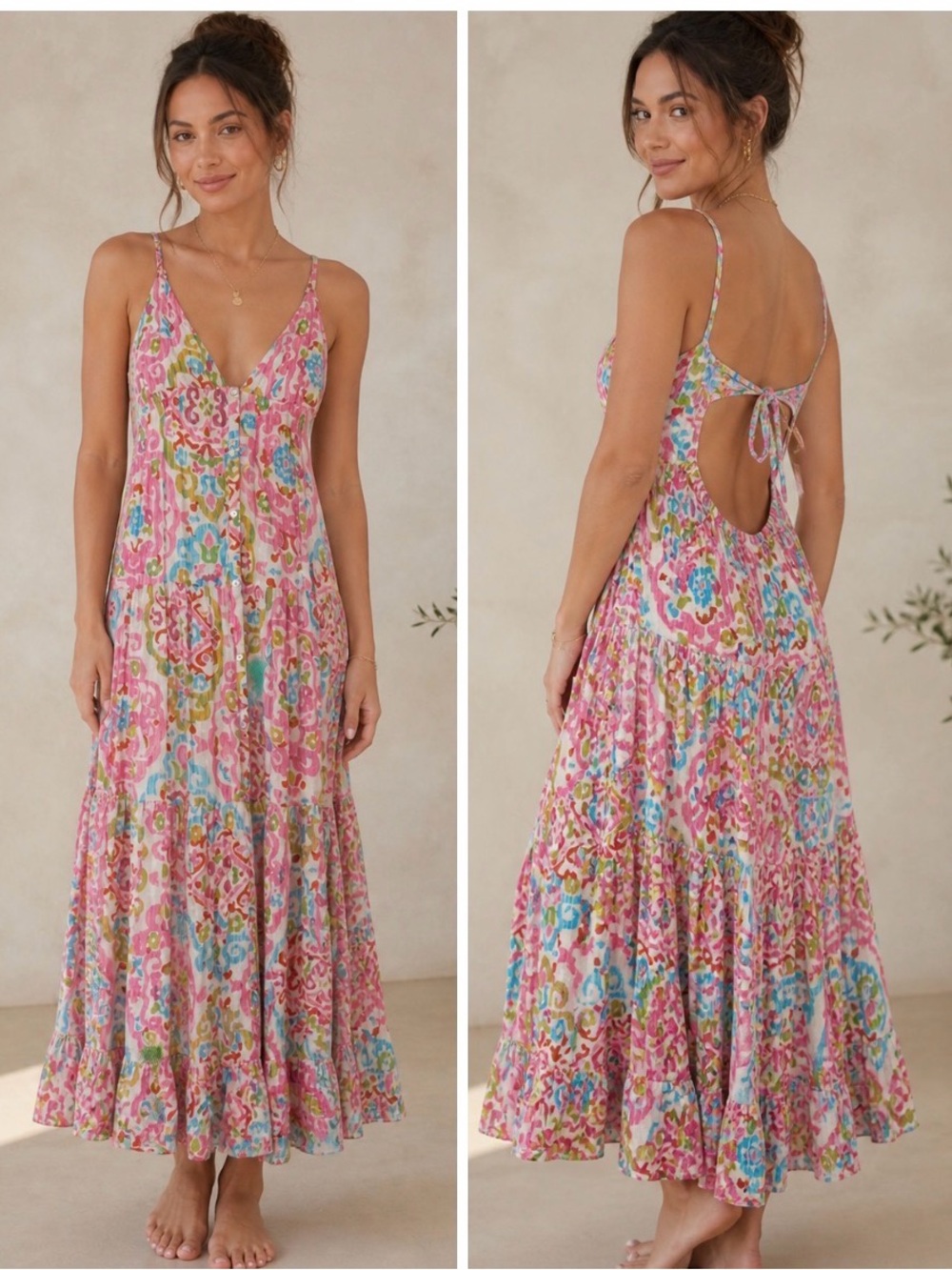 Floral Pink V-Neck Maxi Sundress